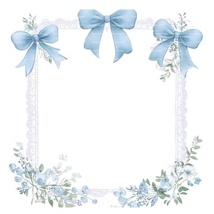 Convite para bebê menino laço de renda moldura clipart borda chá de bebê aniversário aquarela moldura png azul digital download cartão lixo diário