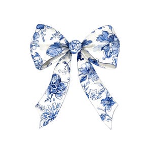 Chinoiserie coquette strik png aquarel clipart blauwe en witte bloemenprint instant digitale download junk Journal