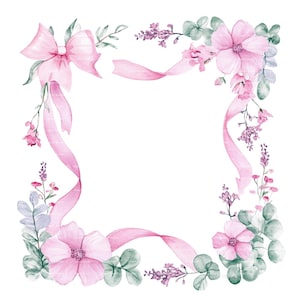 Pink Floral Clipart Border: Watercolor Baby Girl Invitation (PNG Digital Download)