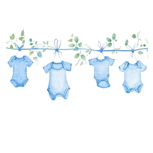 Uitnodiging babyjongen kleding clipart groen grens babyshower verjaardag aquarel frame PNG blauw digitale download kaart ongewenste dagboek