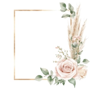 Wedding Border Clipart Roses Eucalyptus Neutral Pink Invitation Thank You Card Printable Watercolor Clipart Digital Download Junk Journal