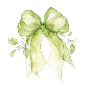Green Coquette Bow Clipart: St Patricks Day Watercolor Floral (Digital Download)