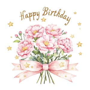 Feliz cumpleaños Clipart Acuarela Ramo de flores PNG para invitación de enero Gracias Descarga digital instantánea Diario basura