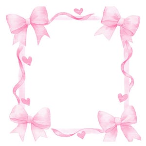 Baby Mädchen Einladung Rosa Schleife Band Clipart Border Baby Shower Geburtstag Aquarell Rahmen PNG Digital Download Karte Junk Journal