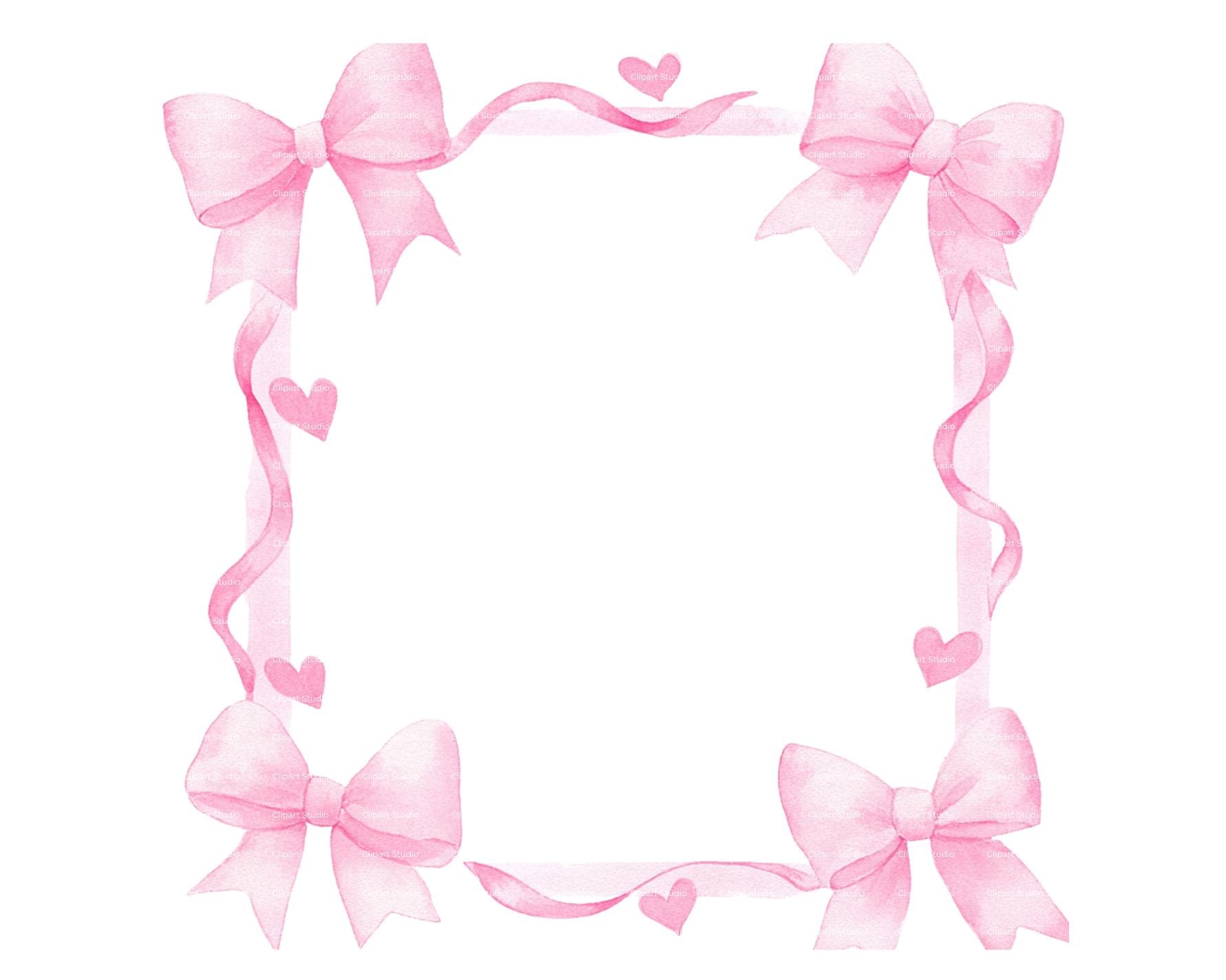 Pink Bow Ribbon Watercolor Frame: Baby Girl Clipart (Digital Download)