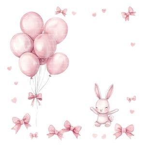 Convite para bebê menina coelho arco balão clipart borda chá de bebê aniversário aquarela moldura png rosa digital download cartão lixo diário