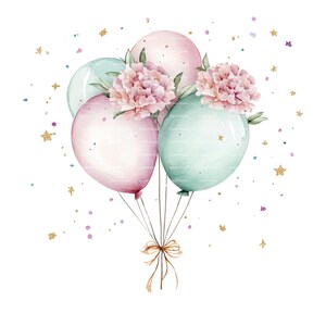 Clipart de globo de cumpleaños Clavel Mes de nacimiento de enero Flor rosa PNG para invitación Tarjeta de agradecimiento Descarga digital Diario basura