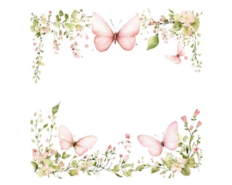 Butterfly Floral Frame: Baby Girl Invitation Clipart (PNG Digital Download)