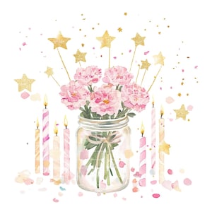 Ramo de claveles de cumpleaños Clipart Mes de nacimiento Flores Velas Enero PNG para invitación Gracias Descarga digital instantánea Diario basura