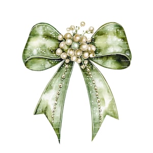 Green Coquette Bow Watercolor Clipart: St. Patricks Day Floral (Digital Download)