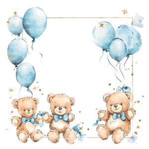 Invitation bébé garçon ours en peluche bordure de cliparts
