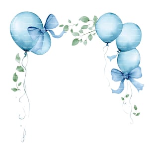 Invito per neonato Palloncino Cornice Clipart Bordo Verde Baby Shower Compleanno Acquerello Cornice PNG Blu Digitale Scarica Scheda Junk Journal