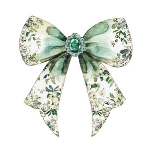 Chinoiserie Bow PNG: St Patricks Day Green Floral Watercolor Clipart (Digital Download)