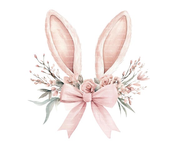 Easter Bunny Ears Clipart: Pink Floral Bow (PNG Digital Download)