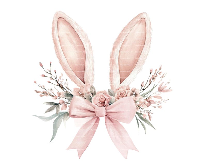Easter Bunny Ears Coquette Bow PNG Clipart Image