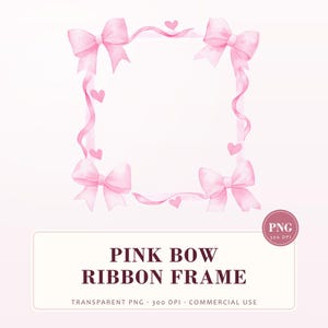 Pink Bow Ribbon Watercolor Frame: Baby Girl Clipart (Digital Download)
