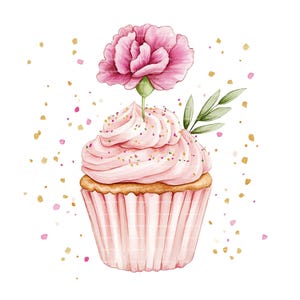 Clipart de clavel de cupcake de cumpleaños Mes de nacimiento Flor PNG para invitación de enero Gracias Descarga digital instantánea Diario basura