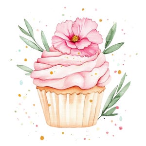 Clipart de clavel de cupcake de cumpleaños Mes de nacimiento Flor PNG para invitación de enero Gracias Descarga digital instantánea Diario basura