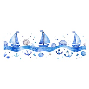 Baby Boy Einladung Nautische Clipart Bordüre Baby Shower Geburtstag Aquarell Strand Rahmen PNG Digital Download Karte Junk Journal