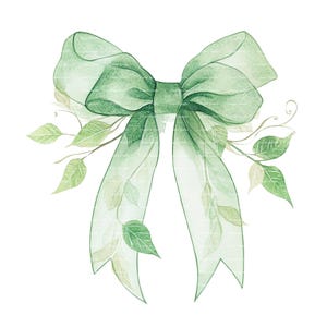 Green Coquette Bow Watercolor Clipart: St. Patrick&#39;s Day Floral (Digital Download)