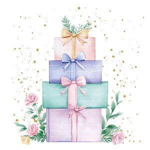 Clipart de regalo de cumpleaños, globo, clavel, mes de nacimiento de enero, flor rosa, PNG para invitación, tarjeta de agradecimiento, descarga digital, diario basura