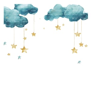 Invitation bébé garçon nuage étoiles cadre Clipart frontière Baby shower anniversaire cadre aquarelle PNG bleu téléchargement carte journal indésirable
