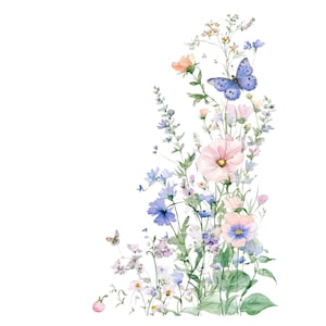 Wildblumen Schmetterling Rahmen Clipart Rahmen PNG für Einladung Dankeskarte Printable Aquarell Clipart Digital Download Junk Journal