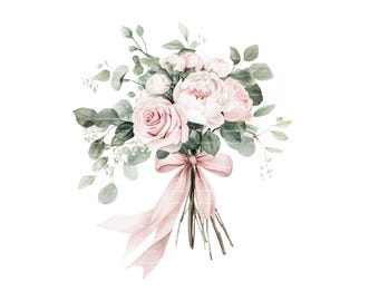 Watercolor Wedding Bouquet Clipart: Roses, Eucalyptus (Digital Download)
