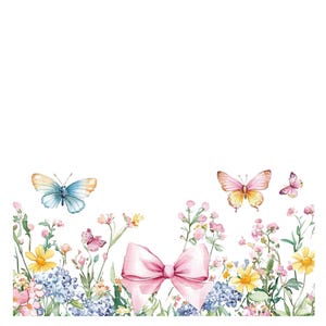 Moldura de arco de borboleta de flores silvestres Clipart de borda PNG para convite Cartão de agradecimento para impressão Clipart de aquarela Download digital Diário de lixo
