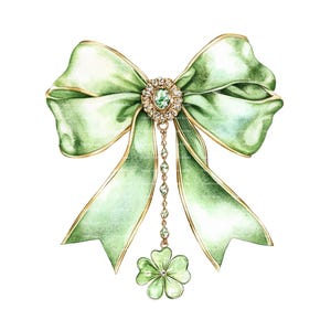 Watercolor Green Bow Clipart: St Patricks Day Shamrock (Digital Download)