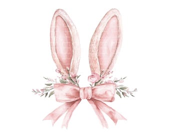Easter Bunny Ears Clipart: Pink Floral Bow PNG (Digital Download)