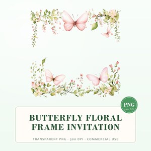 Butterfly Floral Frame: Baby Girl Invitation Clipart (PNG Digital Download)