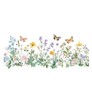 Bordure de cliparts cadre papillon fleurs sauvages PNG pour carte d'invitation carte de remerciement Clipart aquarelle imprimable en téléchargement numérique Junk Journal