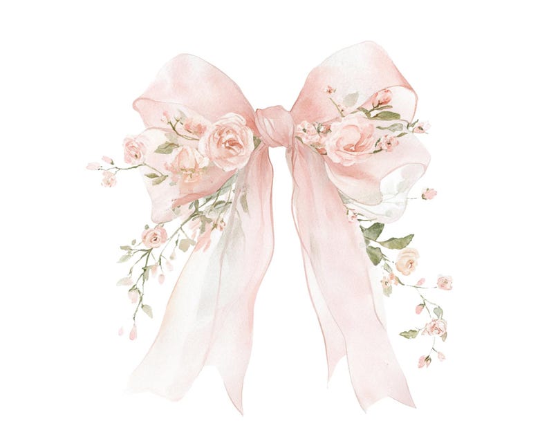 Pink Floral Coquette Bow Clipart PNG