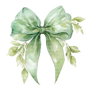 Green Coquette Bow Watercolor Clipart: St. Patrick&#39;s Day Floral (Digital Download)