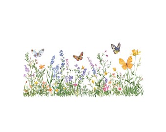 Watercolor Wildflower Butterfly Clipart Border: Invitation PNG (Digital Download)