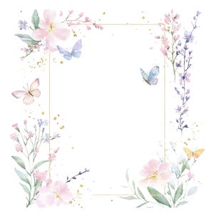 Wildblumen Schmetterling Rahmen Clipart Rahmen PNG für Einladung Dankeskarte Printable Aquarell Clipart Digital Download Junk Journal