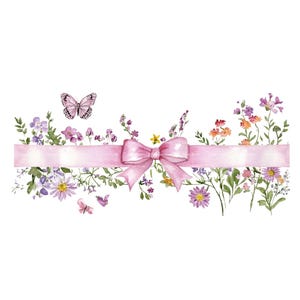 Bordure de banderoles de fleurs sauvages papillon cadre Clipart PNG Invitation carte de remerciement imprimable aquarelle Clipart Digital Download Junk Journal