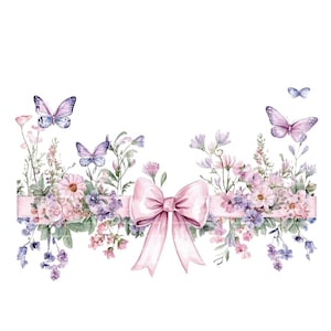 Bordure de cliparts cadre papillon fleurs sauvages PNG pour carte d'invitation carte de remerciement imprimable aquarelle clipart téléchargement numérique Junk Journal