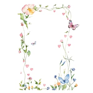 Wildblumen Schmetterling Herz Rahmen Clipart Rahmen PNG für Einladung Dankeskarte Printable Aquarell Clipart Digital Download Junk Journal