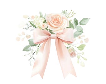 Clipart de acuarela de lazo de cinta de coqueta rosa (descarga digital)