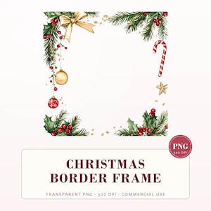 Watercolor Christmas Border Clipart: Festive Holiday Frame (Digital Download)