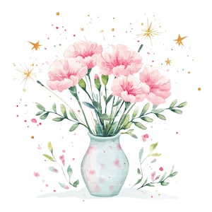 Clavel Mes de nacimiento Florero Clipart Enero Cumpleaños PNG para Invitación Tarjeta de agradecimiento Descarga digital instantánea Diario basura