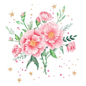 Clipart de ramo de flores del mes de nacimiento de clavel, cumpleaños de enero, PNG para invitación, tarjeta de agradecimiento, descarga digital instantánea, diario basura