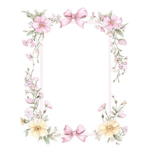 Bordure de Clipart de cadre de noeud de fleurs sauvages PNG pour l'Invitation carte de remerciement aquarelle imprimable des cliparts Journal indésirable en téléchargement numérique