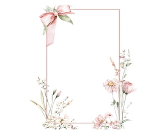 Watercolor Wildflower Butterfly Frame Clipart: Invitation Border (Digital Download)