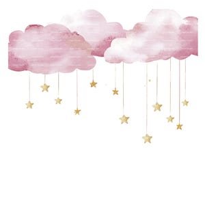 Baby Mädchen Einladung Wolke Sterne Rahmen Clipart Border Baby Shower Geburtstag Aquarell Rahmen PNG Rosa Digital Download Karte Junk Journal