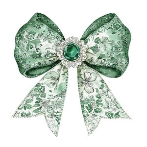 Chinoiserie Bow PNG: St Patricks Day Green Floral Watercolor Clipart (Digital Download)