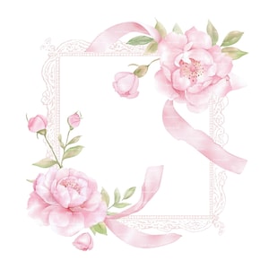 Invito per bambina fiocco rosa nastro cuore clipart bordo baby shower compleanno acquerello cornice PNG download digitale carta spazzatura diario