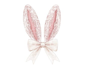 Easter Bunny Ears Clipart: Coquette Lace Bow (PNG Digital Download)